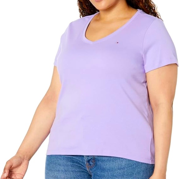 Tommy Hilfiger Tops - TOMMY HILFIGER COTTON T-SHIRT V-NECK WOMEN SHORT SLEEVES PURPLE COLOR SIZE 3X